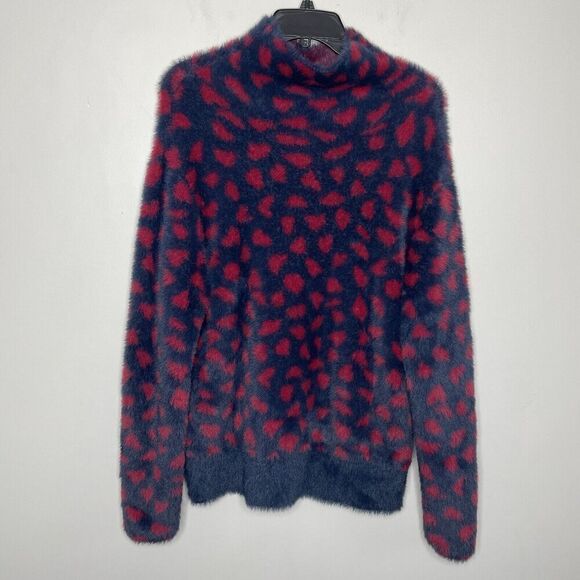 THAKOON Collective Sweater Womens Small Fuzzy S Navy Red Dot Printed Pullover - Picture 7 of 13